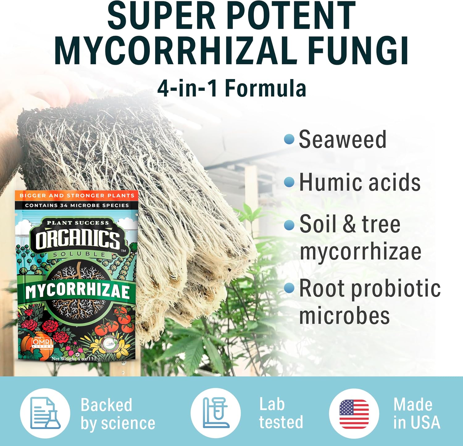 Mycorrhizal Fungi OMRI Organic Root Enhancer for Plant Success, Super Potent 20 Strain ECTO and ENDO Blend for Trees, Vegetables and Houseplants, Beneficial Bacteria Included Treats 14,000 Plants