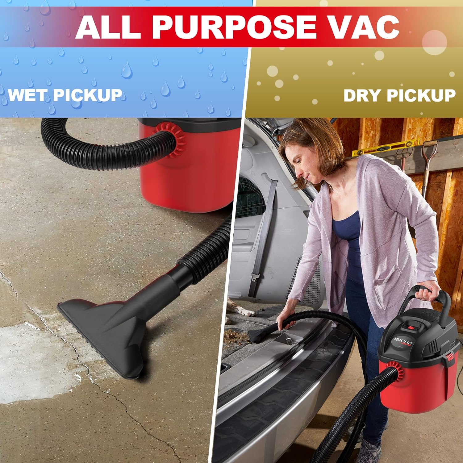 Shop-Vac Micro Wet/Dry Vac, Portable 1 Gallon 1.0 Peak Shop Vacuum with Collapsible Handle and Wall Bracket, 2021000 : Industrial & Scientific