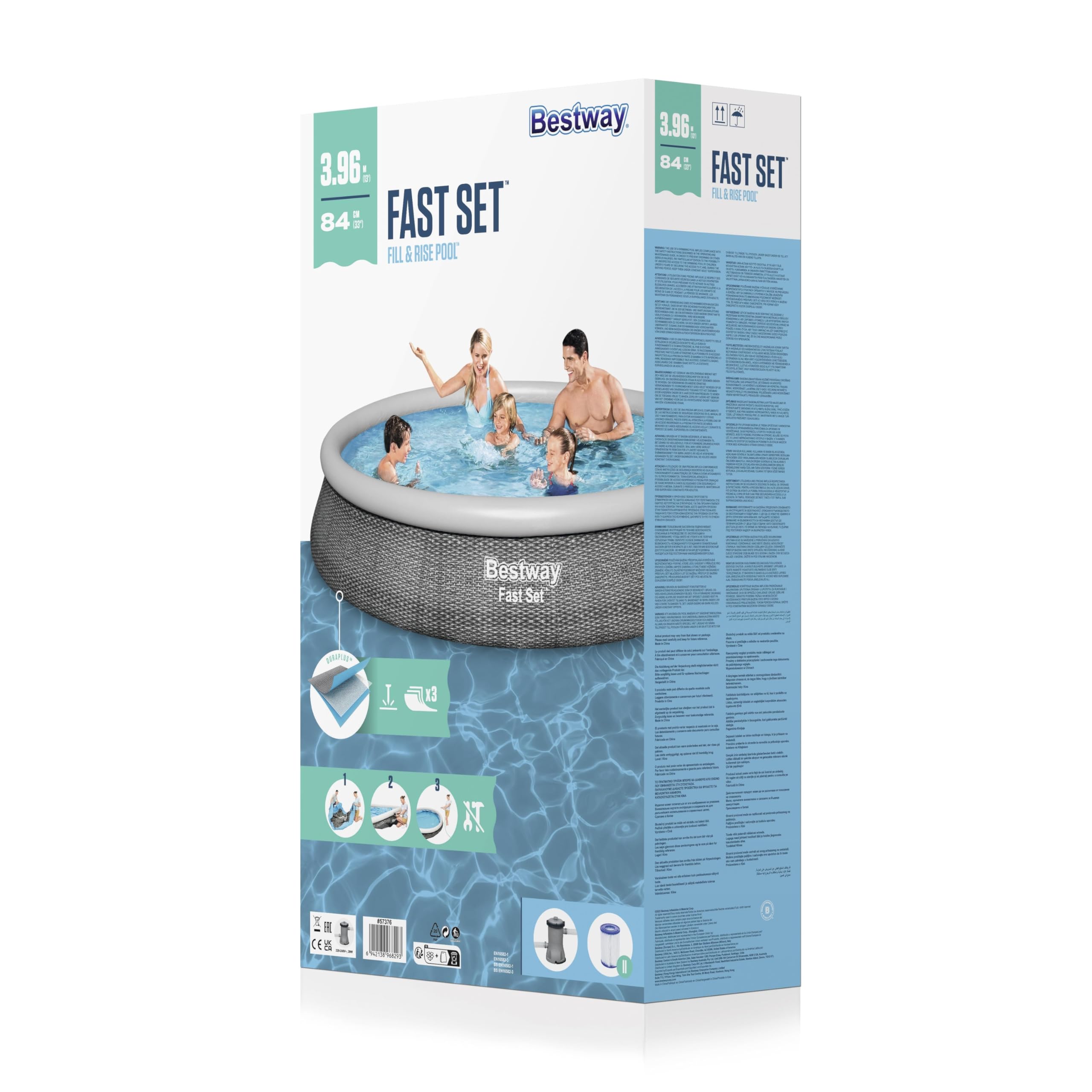 BESTWAY 57376 - Piscina Desmontable Fast Set Rattan 396x84 cm Depuradora de Cartucho 2.006 litros/hora