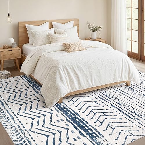 Miniatura 5 de Nakagishi - Tapete de 8 x 10 pies para sala de estar lavable estilo marroquí bohemio, moderno y suave, resistente a manchas y antideslizante, para