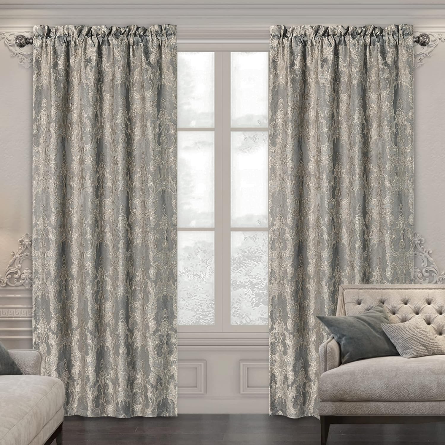 Loom and Mill Luxury Damask Curtains for Bedroom, Lined