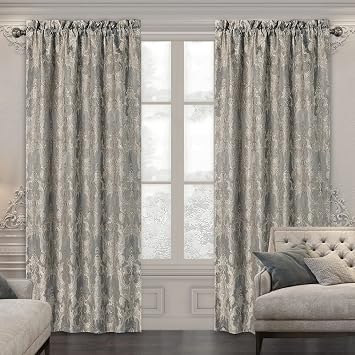 Loom and Mill Luxury Damask Curtains for Bedroom, Lined Thick Chenille Jacquard Blackout Curtains with Tiebacks, Window Curtain for Living Room Party Banquet Decor 2 Panels, 52 x 84 Inch, Grey