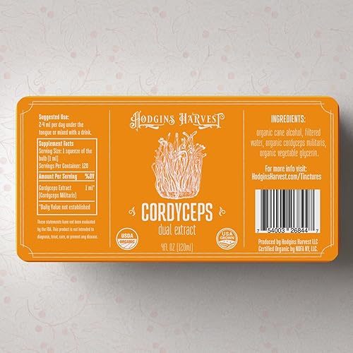 Miniatura 7 de Hodgins Harvest Tintura de extracto corporal frutal de hongos Cordyceps orgánico - Suplemento de extracto doble extra concentrado - Champiñones para