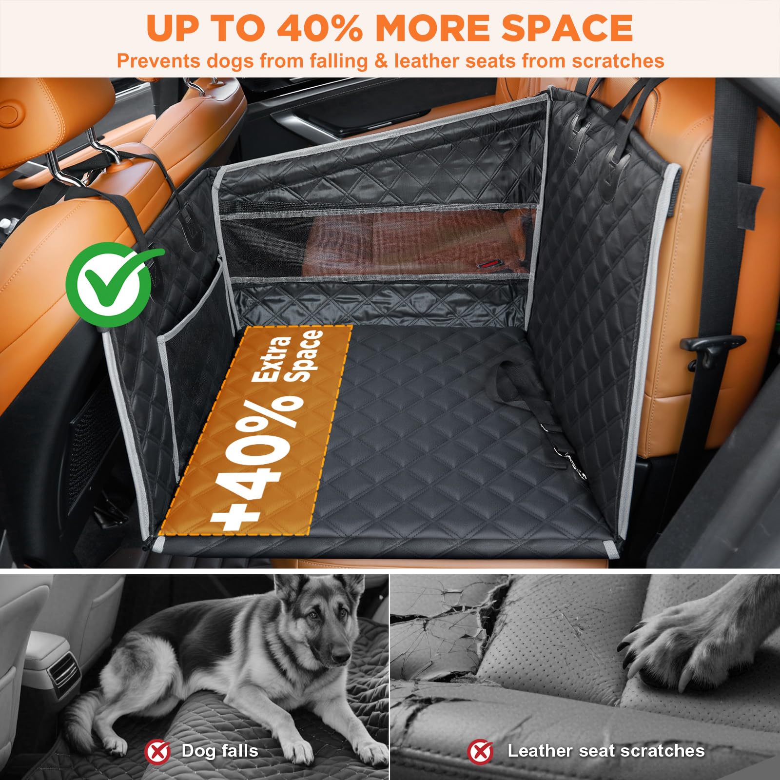Gimars Seggiolino per cani di taglia grande e media, coprisedile impermeabile per cani con fondo rigido antiscivolo con finestrino in rete, tasca portaoggetti per auto/SUV / camion (M)