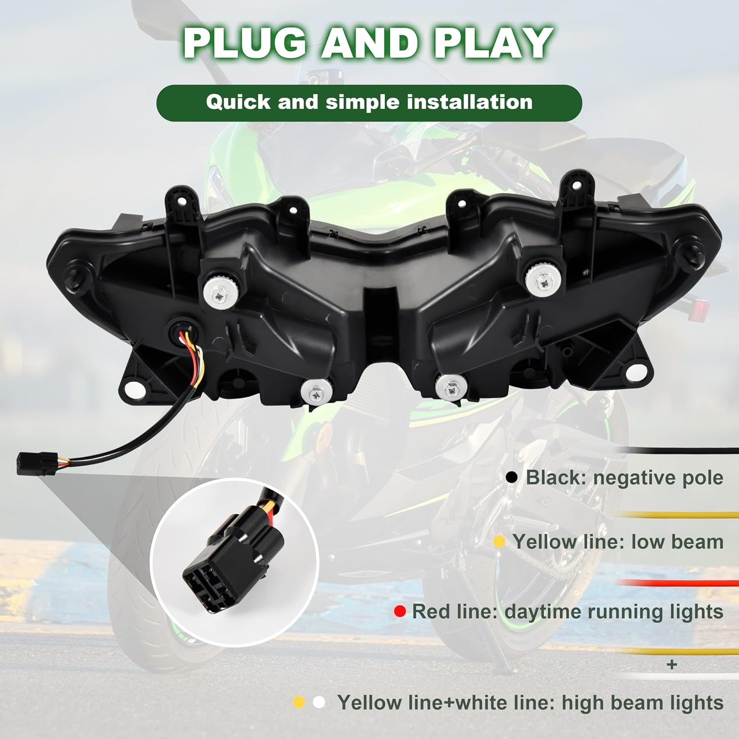 LED Headlight Assembly for Ninja 400, LED Head Light Headlamp Front Lamp with High Low Beam Daytime Running Light for Kawasaki Ninja 400 2018-2024 Accessories