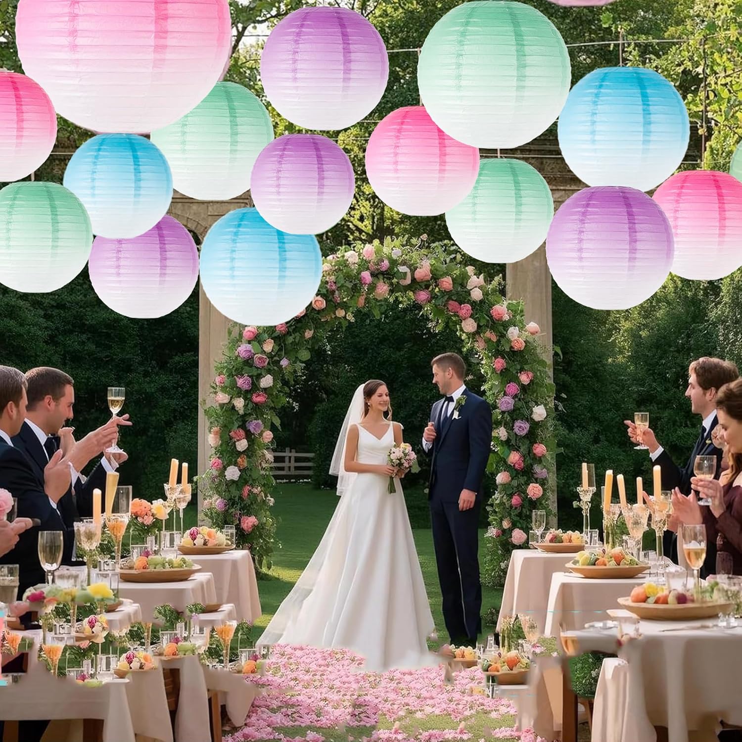 Paper Lanterns Party Decorations Hanging Paper Lanterns Round Gradient Lanterns for Baby Shower Birthday Outdoor Indoor Weddings DIY Crafts