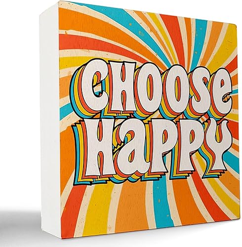 kunlisa Groovy Retro 70s Hippie Choose Happy Colorful Waves - Caja de madera para decoración de escritorio, moderna caja de madera retro para el