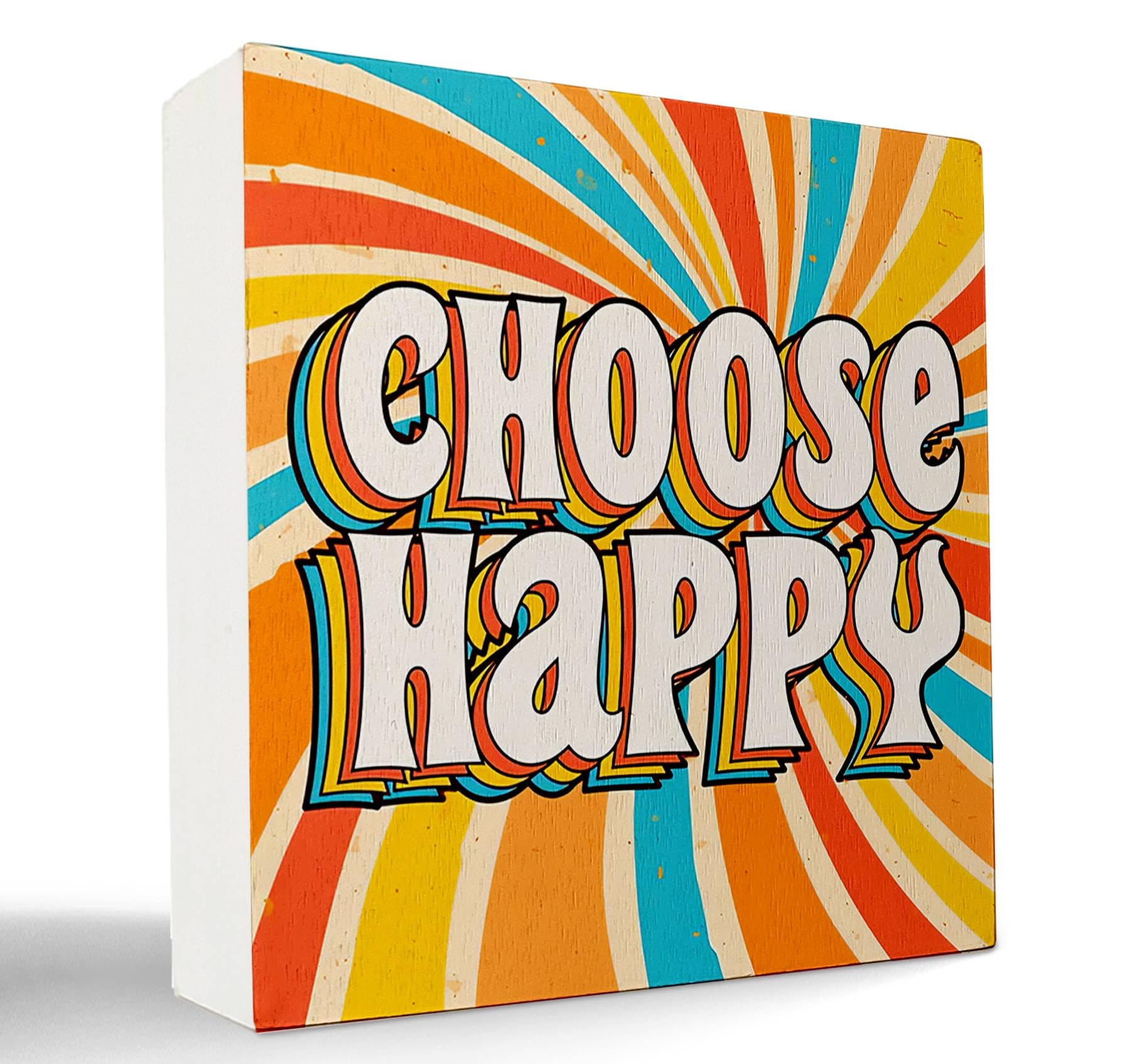 kunlisa Groovy Retro 70s Hippie Choose Happy Colorful Waves Wooden Box Sign Desk Decor,Trendy Retro Wood Block Plaque Box ...