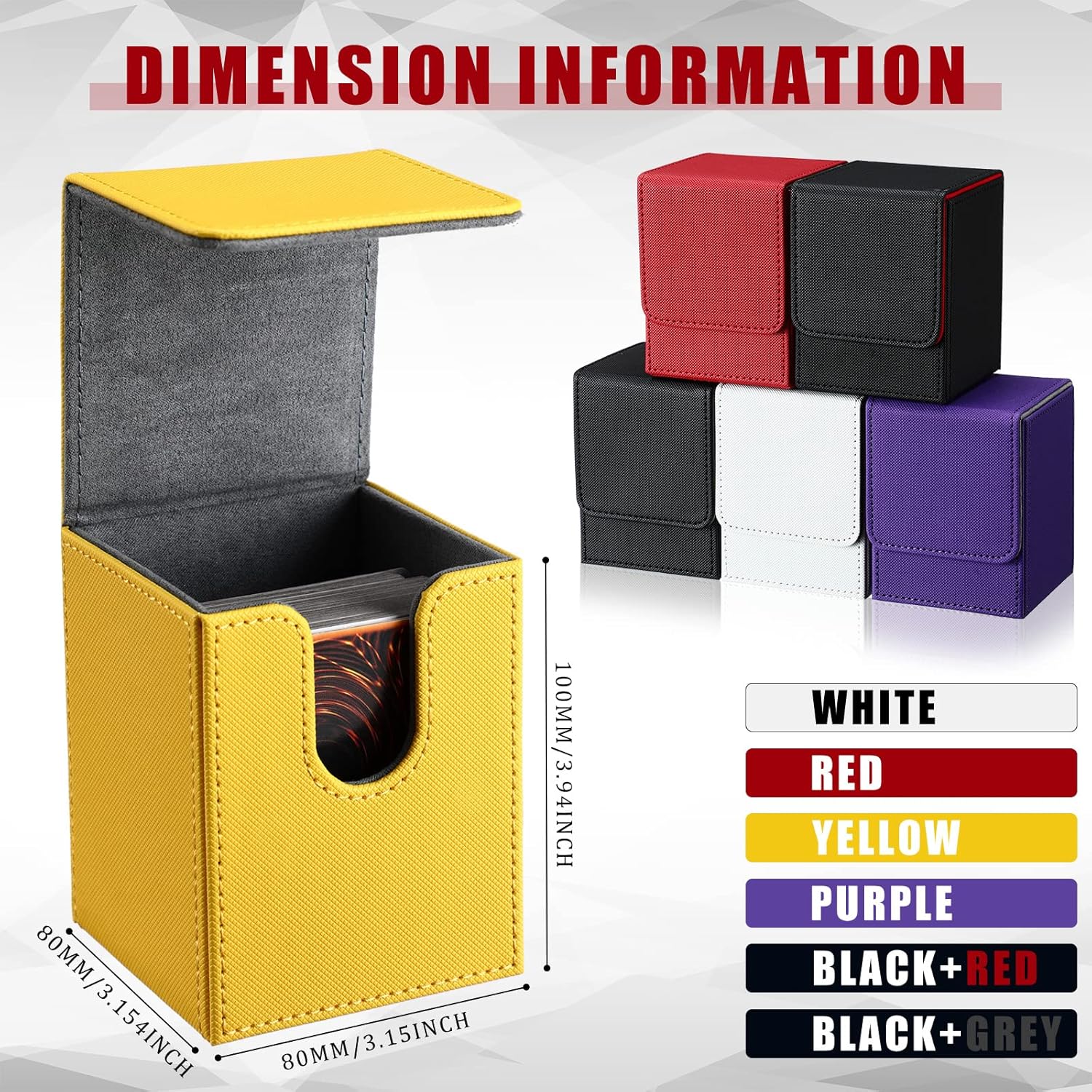 Yookeer 6 Pack Leather Deck Card Boxes 100+ Card Deck Game Box Magnetic Playing Card Deck Card Storage Box 100 Plus Cards Compatible MTG TCG (White,Black,Black Red,Red,Yellow,Purple, Vertical) : Toys & Games