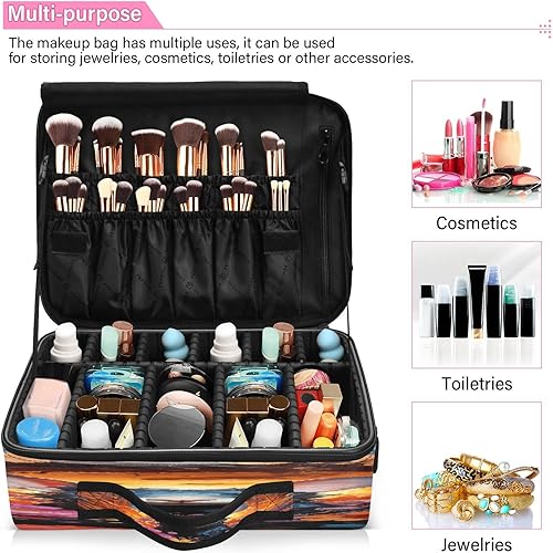 Miniatura 5 de Bolsa de maquillaje de arte de ratón y flor, bolsa de cosméticos portátil, kit de viaje, bolsa organizadora, estuche de tren, bolsa de maquillaje,