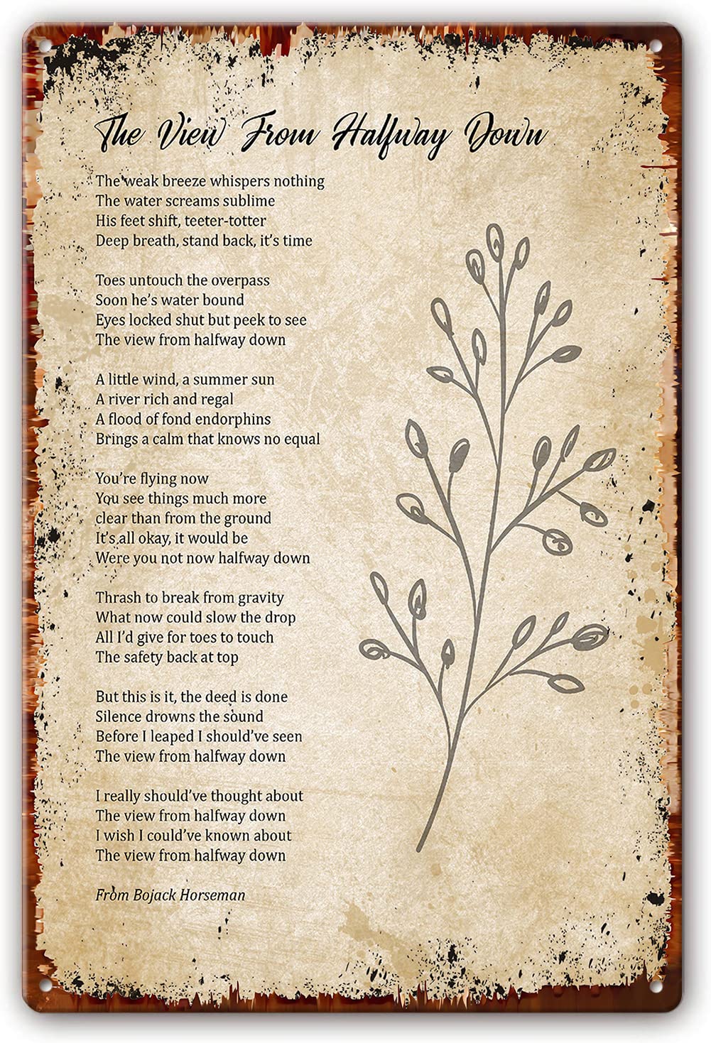Preeklen Tin Sign 008 The View From Halfway Down Poem Wall Art Metal Signs Grief Quote Posters For Kitchen Contemporary Decor For Bedroom Painting Pictures Vertical Photo Prints Artwork 8X12 Inch