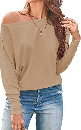 Cakulo Womens Off The Shoulder Sweater Batwing Long Sleeve Casual Knit Tops 2026 Lightweight Pullover Sweaters
