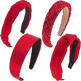Taiyin 4 Pcs Red Headband Red Accessories Knotted Headband Criss Cross Hair Accessories Satin Headband Red Velvet Braided Headband for Women Girls Chinese New Year Valentine's Day Christmas