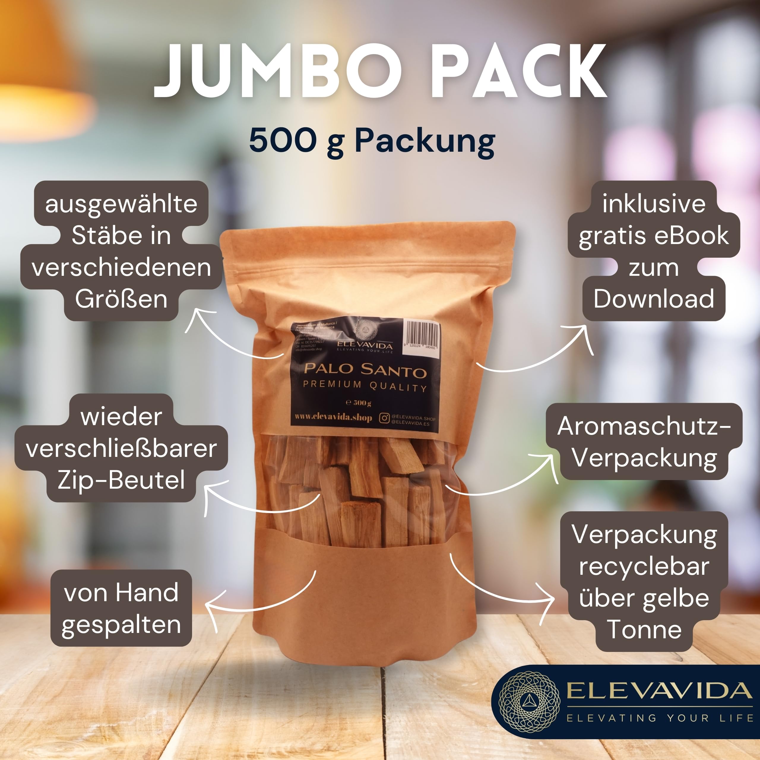 Palo Santo 500 g feines Räucherholz aus Peru - aromatisch duftend, nachhaltig gesammelt - Palo Santo Räucherstäbchen von Hand gespalten - Bursera Graveolen - heiliges Holz