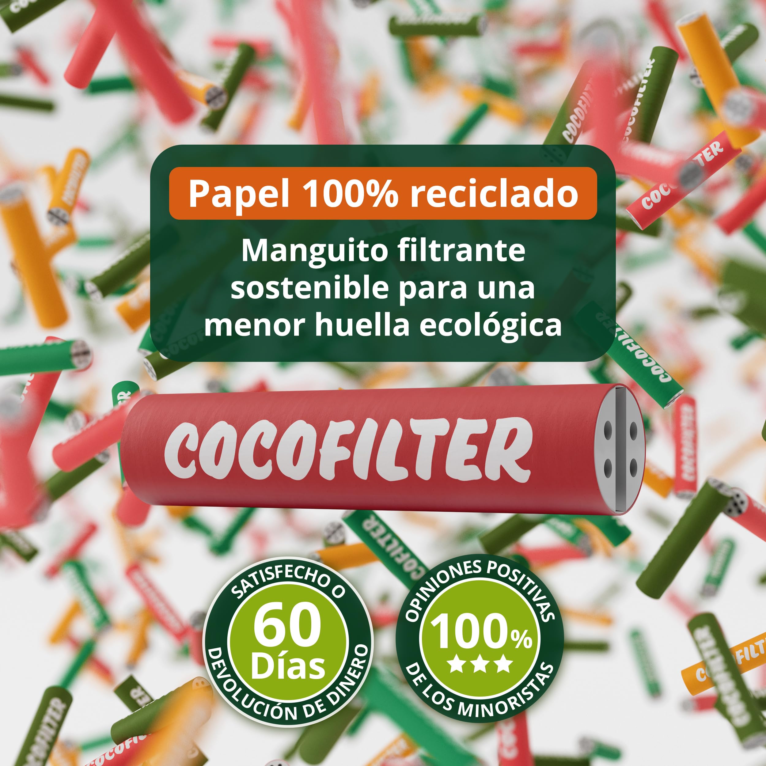 Filtros de carbón activado 6mm de cáscara de coco [700 uds.] | Puntas de filtro slim naturales con extremos de cerámica para cigarrillos liados a mano, 27mm cada una, en tarro de vidrio