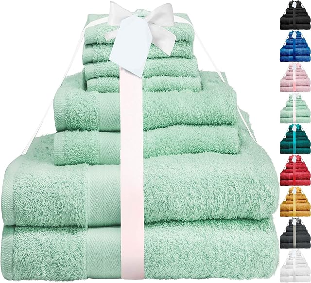 Midland Bedding 8 Piece Bale Cotton Towel Set, Multiple Colours in 400 GSM Thread Count (Duck Egg)
