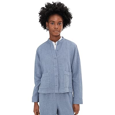 Eileen Fisher Petite Organic Cotton Doubleweave Mandarin Collar Jacket