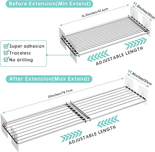 Miniatura 7 de jkxoo Estantes de tensión ampliables para armario, estante de tensión ajustable para montaje en pared para gabinete, almacenamiento de armario,