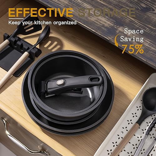 Miniatura 6 de Astercook Juego de ollas y sartenes de 20 piezas, juego de utensilios de cocina antiadherentes con asas desmontables, apto para horno y