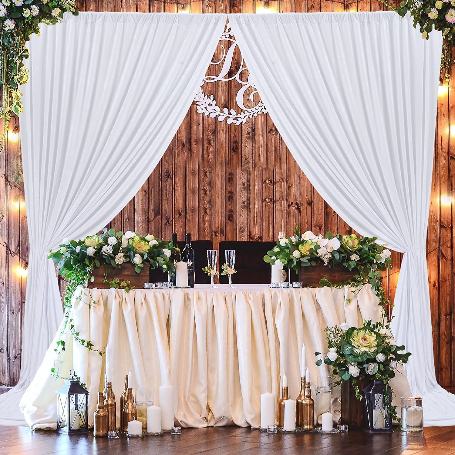 6×3 m Weiß Hochzeit Hintergrund Vorhang, 4 Platten 1,5×3m Faltenfreie Seide Polyester Weißer Fotowand Hintergrund Fotografie, Geburtstag Party Babydusche Deko Kulissen Hintergründe Vorhänge