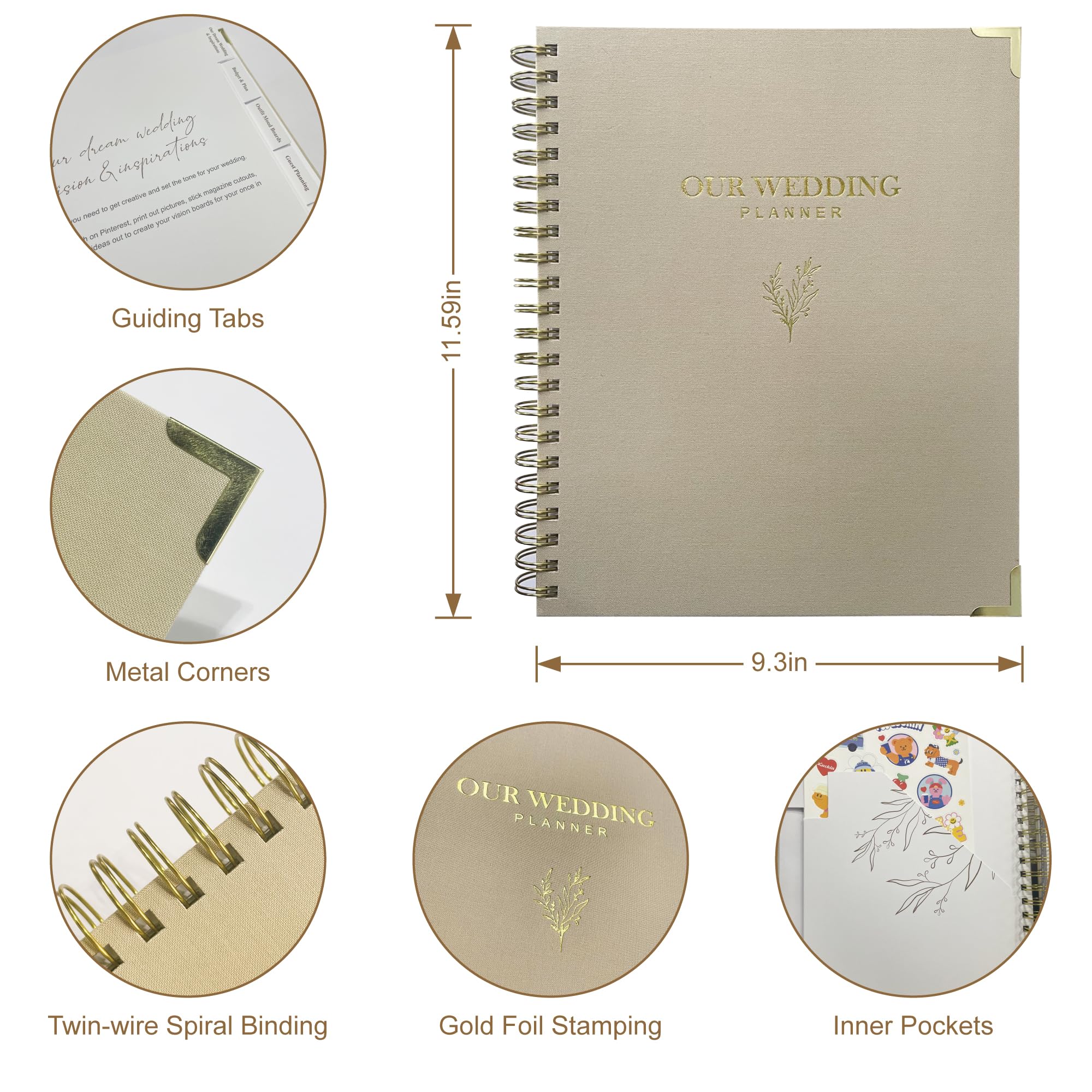 WeddingGiftsWedding Wedding Planner Book and Organizer for Bride - Elegant Linen Cover Wedding Planning Binder with Checklists,Pockets & Calendars,Perfect Engagement Gifts for Couples(Apricot) - Image 2