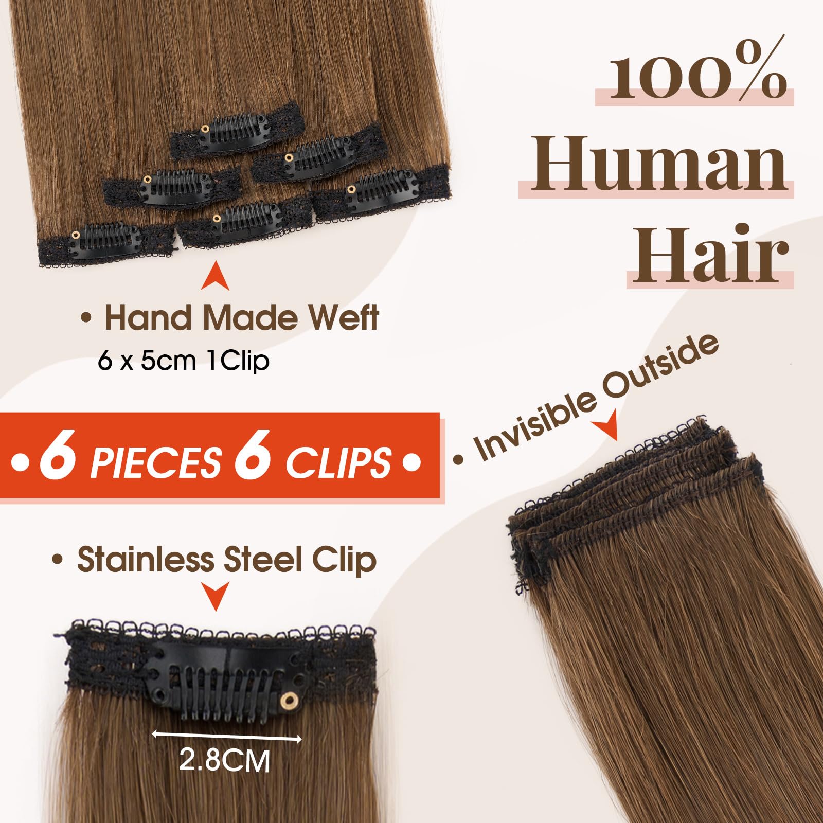 TESS Clip in Hair Extensions 100% Real Human Hair 6PCS 6Clips Straight Weft Multiple Uses Add Hair Volume and Highlights for Women UK - Image 2