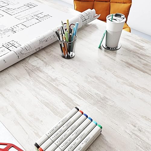 Miniatura 4 de Livelynine Papel tapiz de hormigón blanco para despegar y pegar, papel adhesivo de hormigón texturizado para encimeras, papel tapiz impermeable para