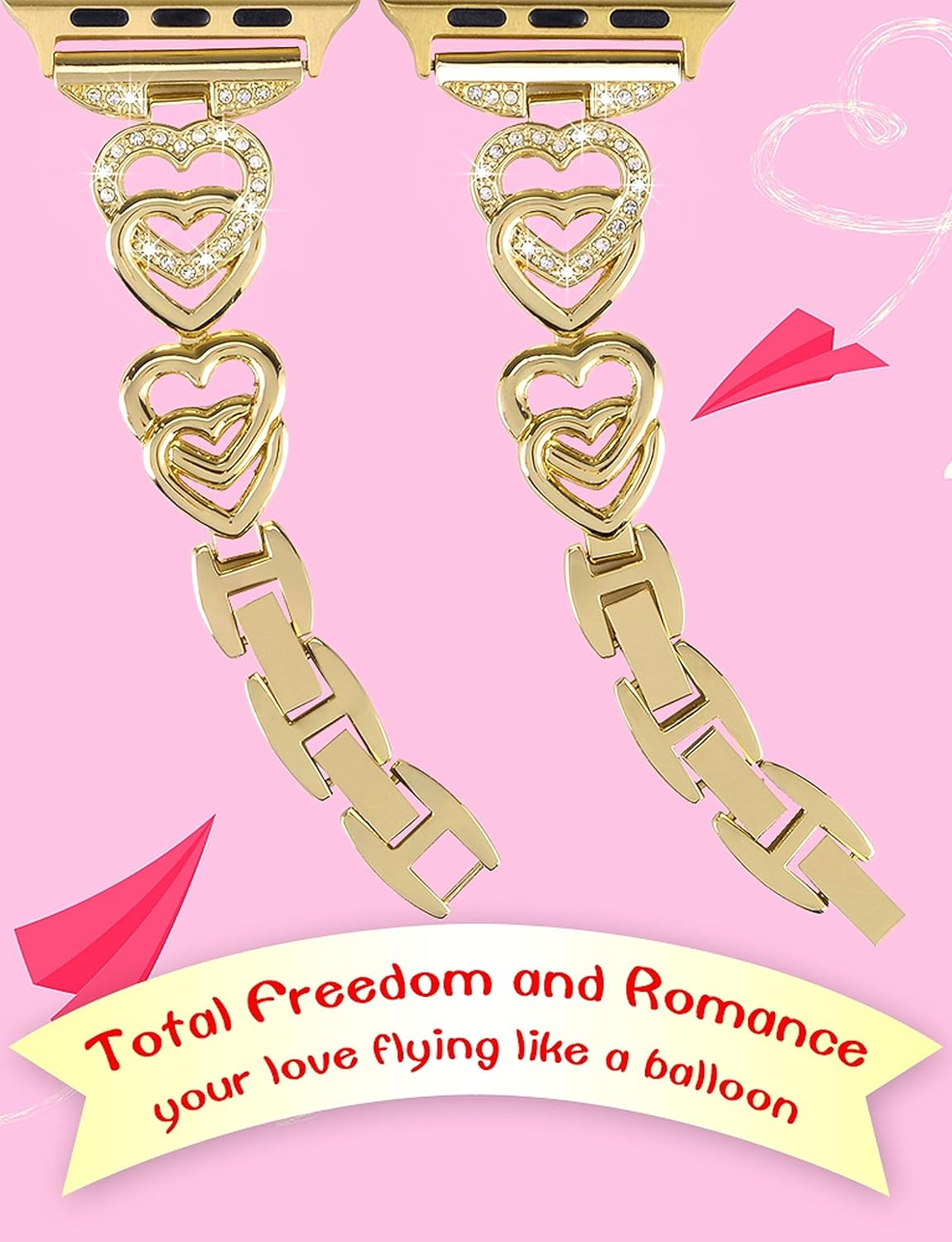 Heart-Shaped Band Compatible for Apple Watch Band 38mm 40mm 41mm 42mm 44mm 45mm 46mm 49mm, Iwatch Band for Women Stainless Steel Metal Strap for iWatch Series 10 9 8 7 6 5 4 3 2 1 SE Ultra
