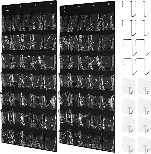 TidyMaster Clear Crystal - Paquete de 2 organizadores de zapatos colgantes grandes de 35 bolsillos para colgar sobre la puerta, zapatero para puerta