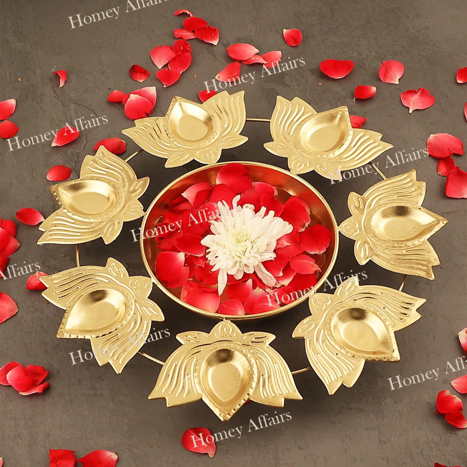 Homey Affairs Diwali Decoration Items for Home Decor | Diya Shape Flower Decorative Urli Bowl for Pooja Room | Floating Flowers Bowls and Tea Light Candles (Lotus Shaped Diyas)