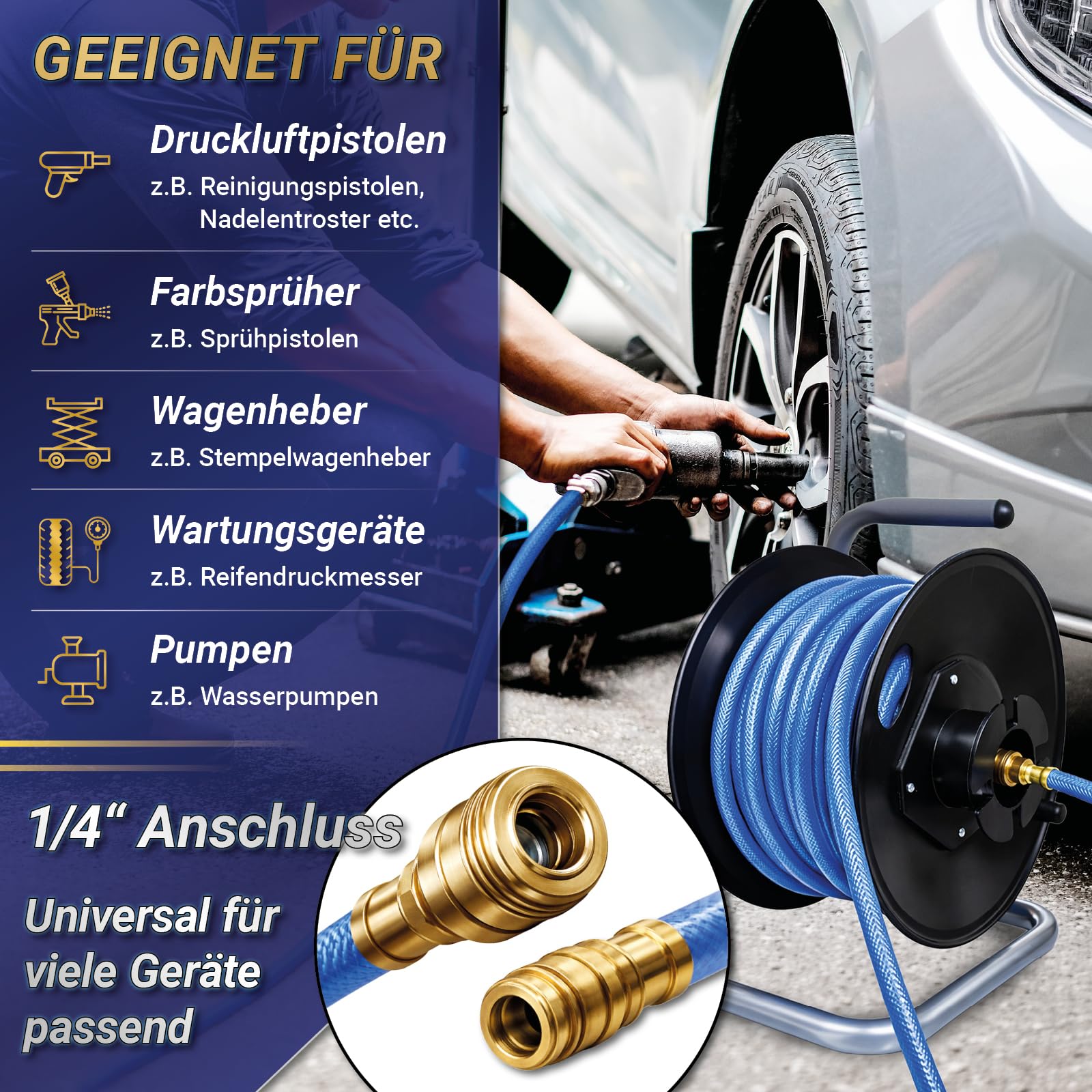 Bituxx Druckluftschlauchtrommel Druckluft Luftschlauch Trommel Aufroller für Kompressor 20 Meter manuell