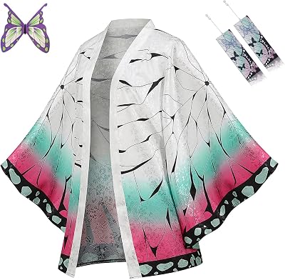 Haori De Shinobu Kocho (Demon Slayer) – Kimono Cosplay Manches Larges, Tissu Doux, Taille S/M – Accessoire Fan - 3