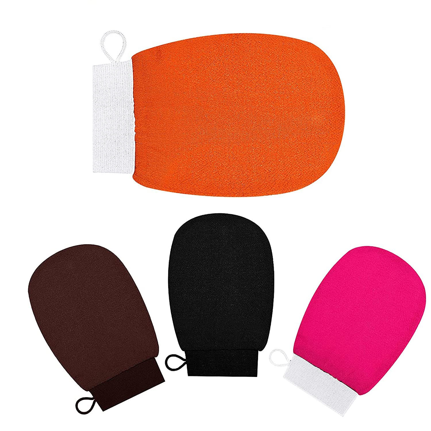 Womdee Exfoliating Gloves Dead Skin Remover Mitt, Body Exfoliator, Reduce Blackheads, Bumps, Deep Detoxification and Healthy Soft Skin for All Skin Types (Pack Of 4)