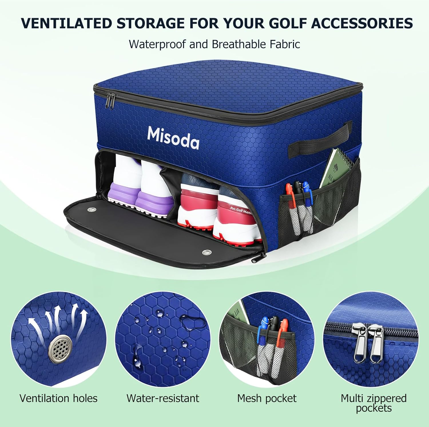 Golf Trunk Organizer with Shoe Storage, Golf Gifts for Men,2-Pair Capacity, Waterproof Car Trunk Locker Storage Box for Golf Gear and Accessories,Golfer Gifts Blue