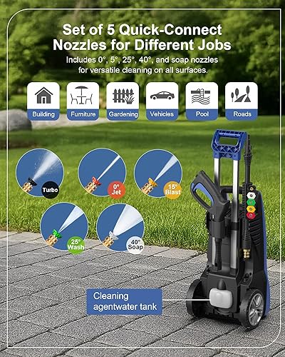 Miniatura 3 de Arandela de 1600 W con juego de 5 boquillas y cañón de espuma, manguera de 16 pies, mango ajustable, lavadora eléctrica para calzadas, automóviles,