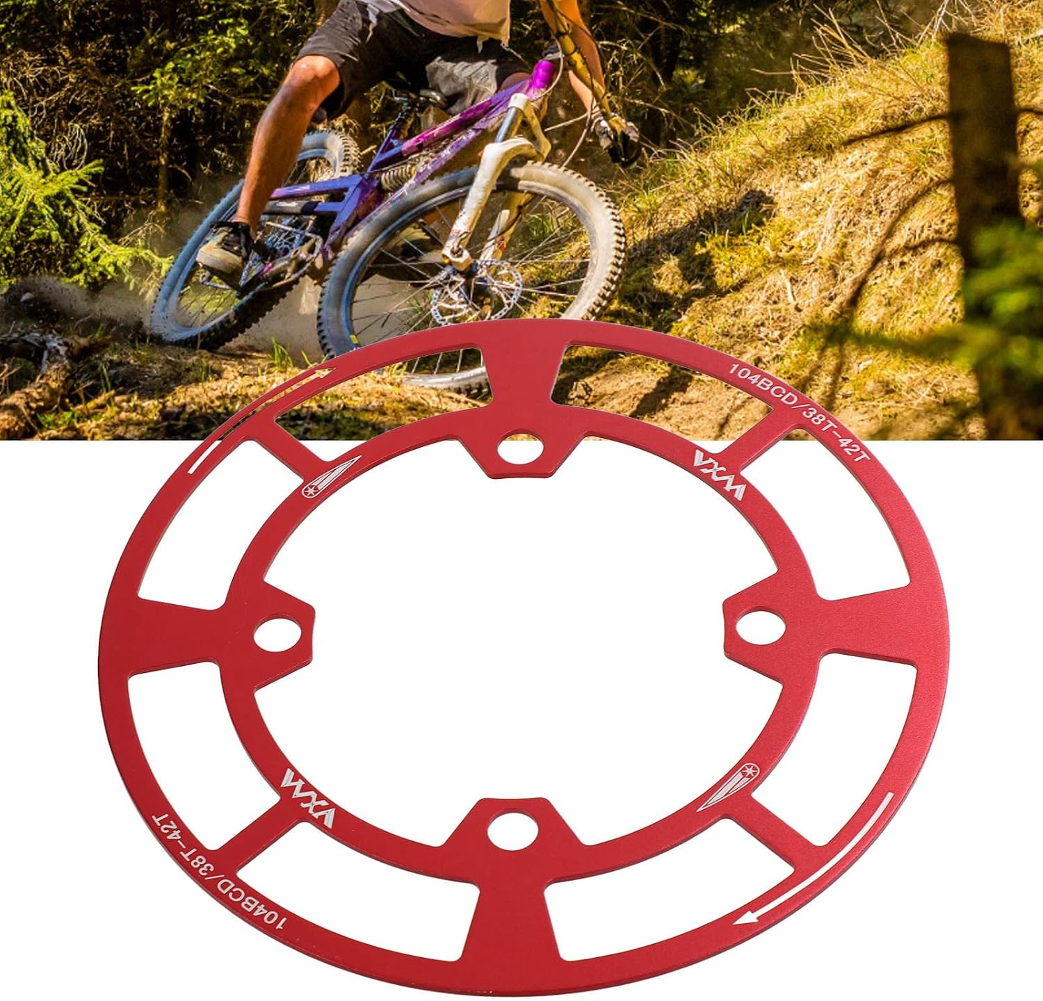 Bicycle Chain Guard, Durable Aluminum Alloy Construction Crankset Protector BCD 104mm 38T-42T for Cyclists Mountain Road Commuting Off-Road Trails