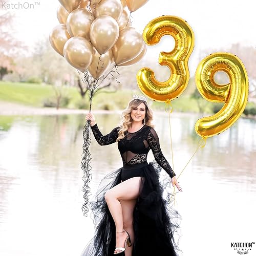 Miniatura 8 de KatchOn, Globos dorados del número 39  Gigantes, 40 pulgadas  Decoraciones de cumpleaños 39 para hombres  Globos dorados de cumpleaños 39 para