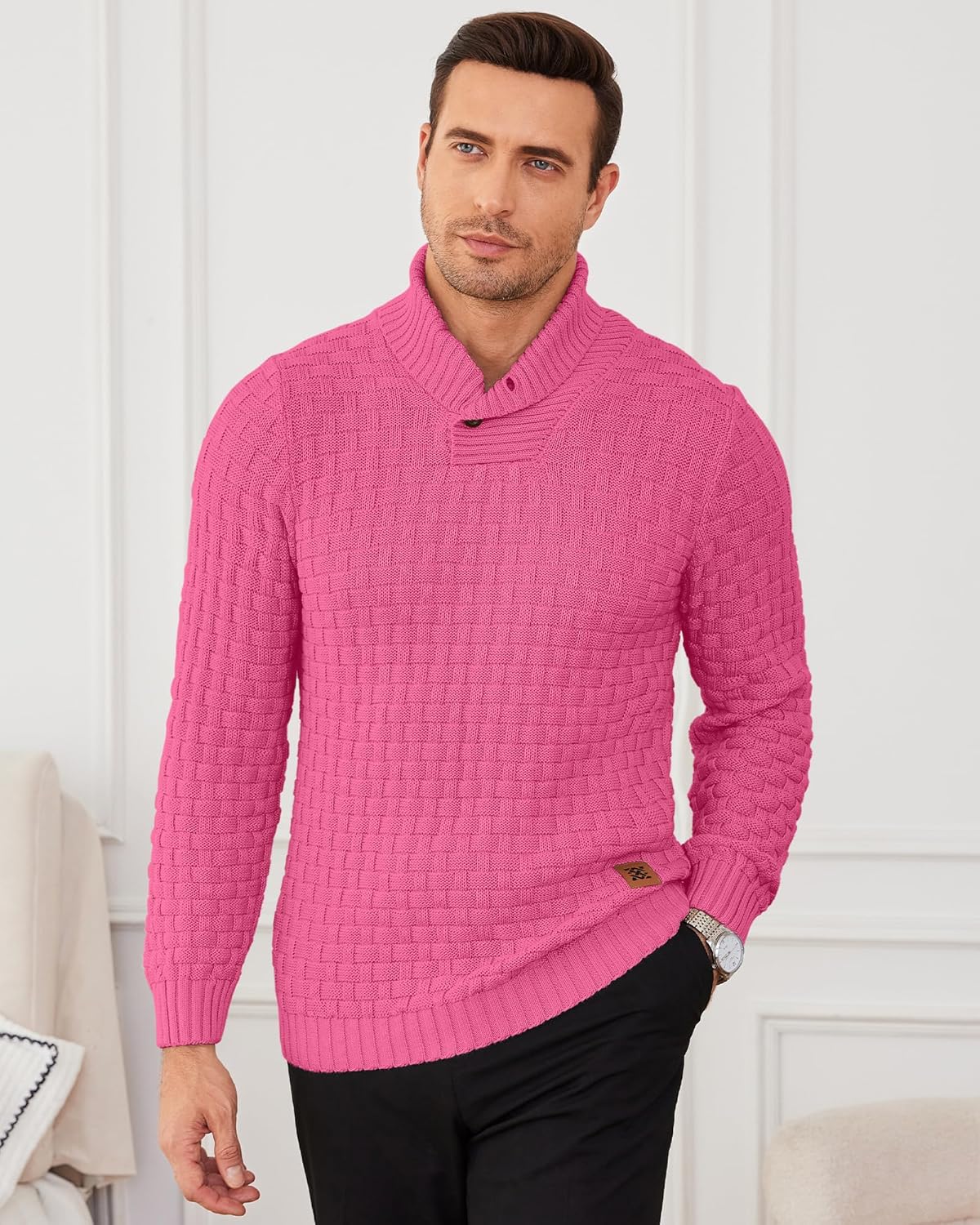 Zaitun Men's Turtleneck Sweater Shawl Collar Pullover Sweaters Regular Fit Knitted Tops - Image 2