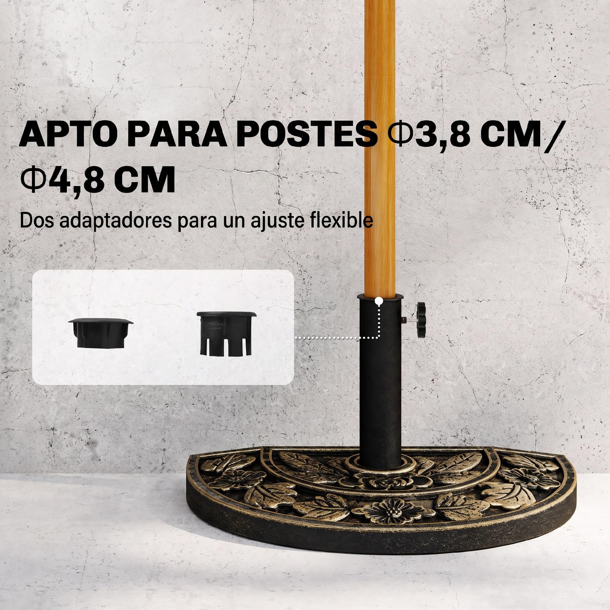 Outsunny Base de Sombrilla Semicírculo Soporte 50x31x32 cm Bronce | Peso 9 kg, para Parasol de Resina, para Poste de Paraguas Ø3,8 cm y Ø4,8 cm, Terraza Patio Jardín Playa