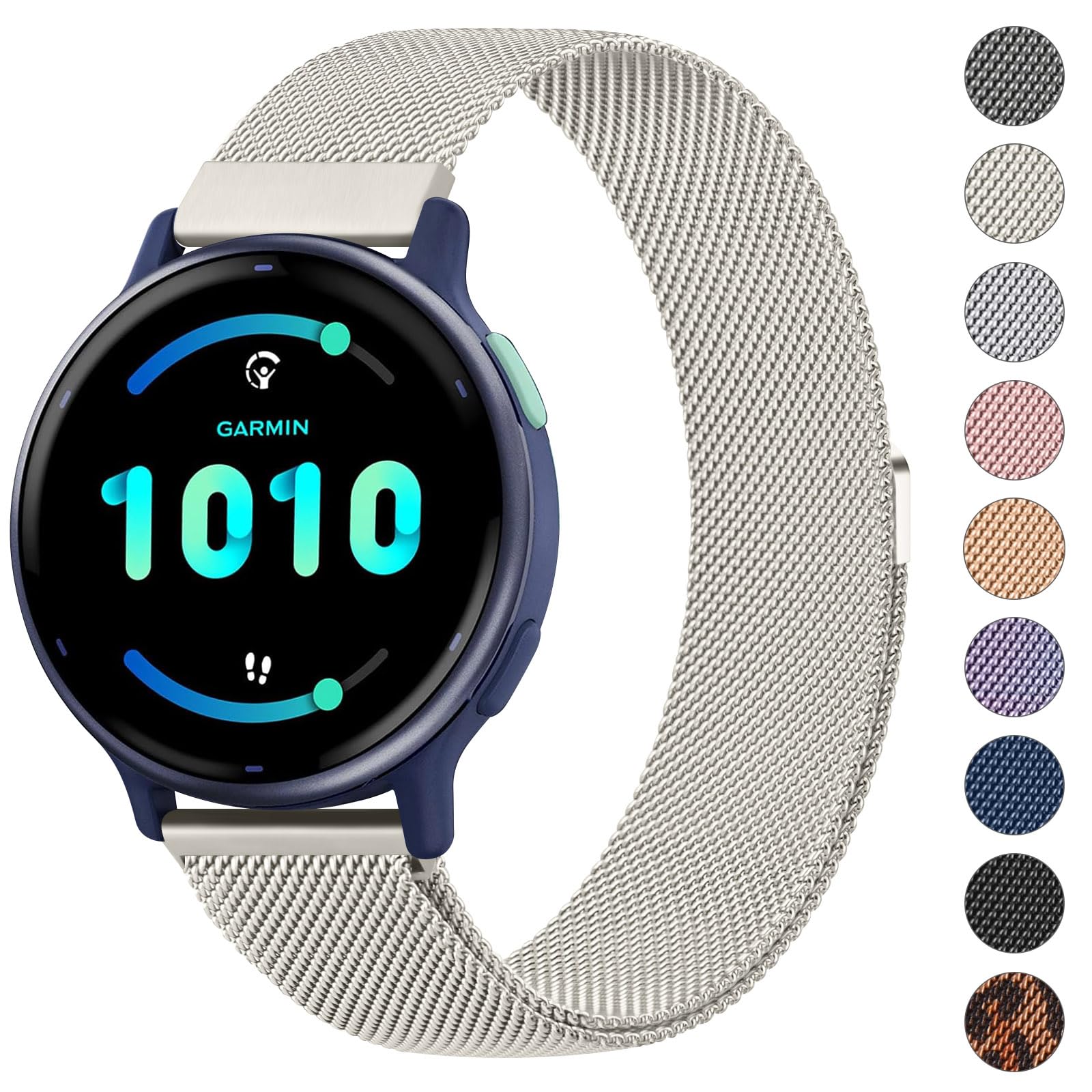 Stainless Steel Metal Strap for Garmin, 20mm Adjustable, Compatible with Vivoactive 5, Vivomove 3