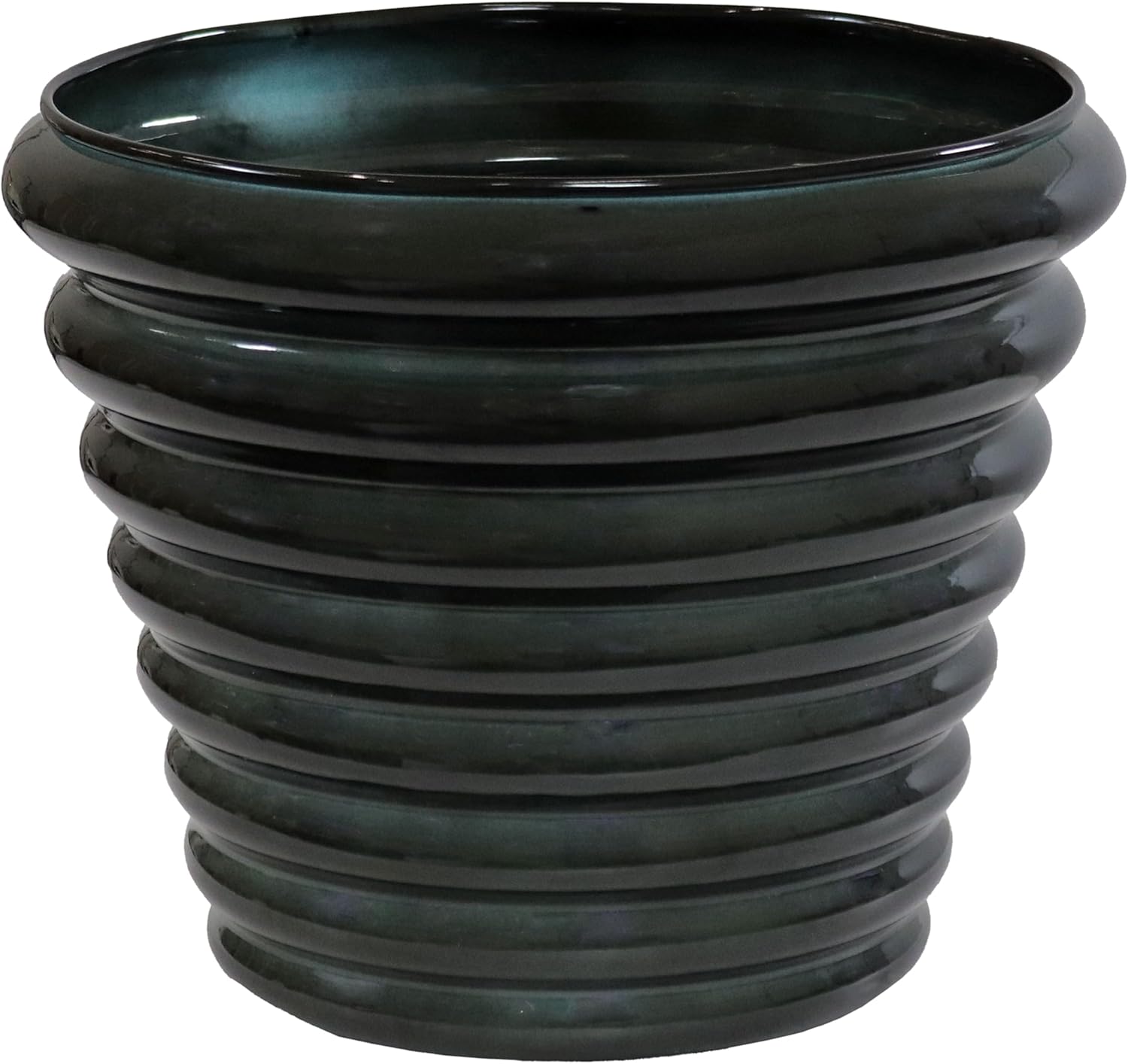 Sunnydaze Molly 12.5" Metal Outdoor Plant Pot Set with Drainage Holes and Rubber Plugs - Juniper Glaze - Set of 4