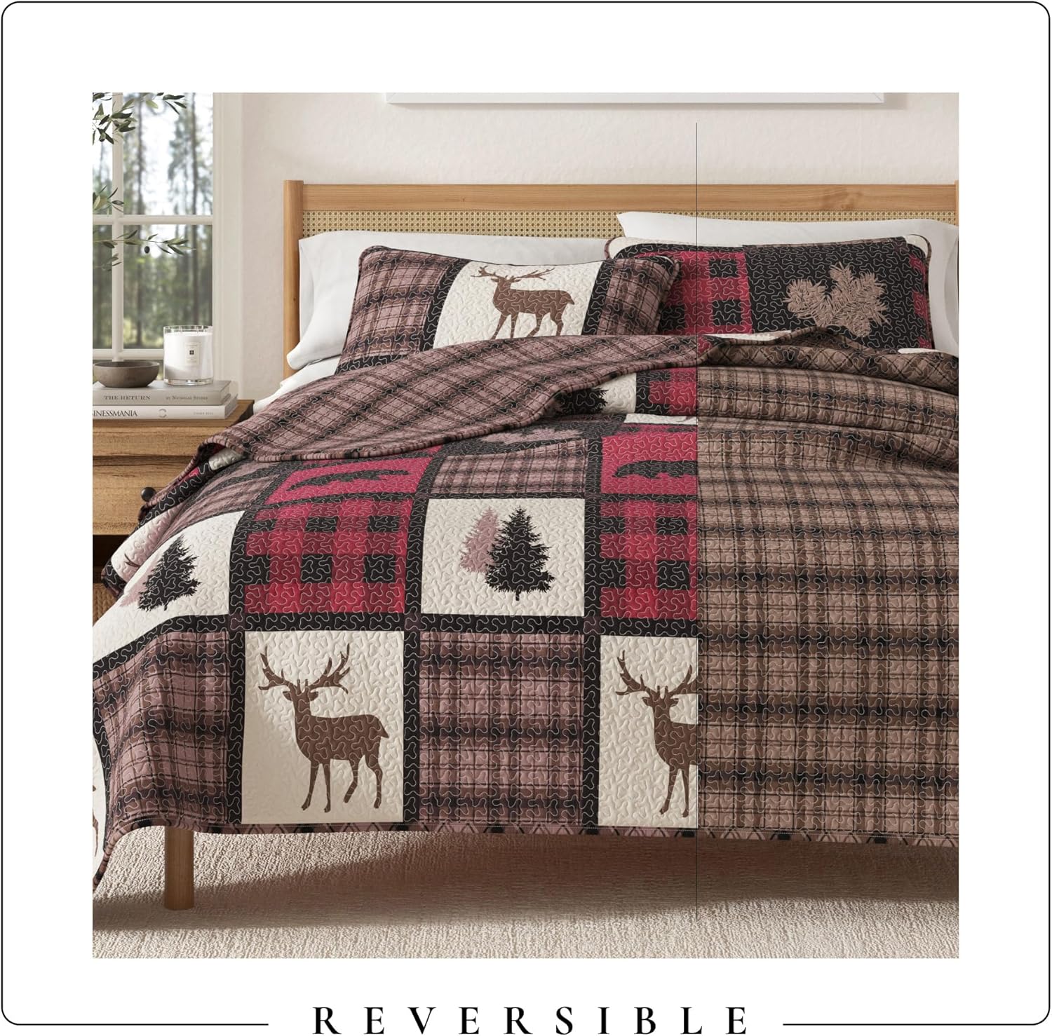 Great Bay Home Lodge Quilt Set - 2-Piece Twin/Twin XL Size Rustic Bedding Set - Lightweight, All-Season, Reversible Bedspread (Red/Black)
