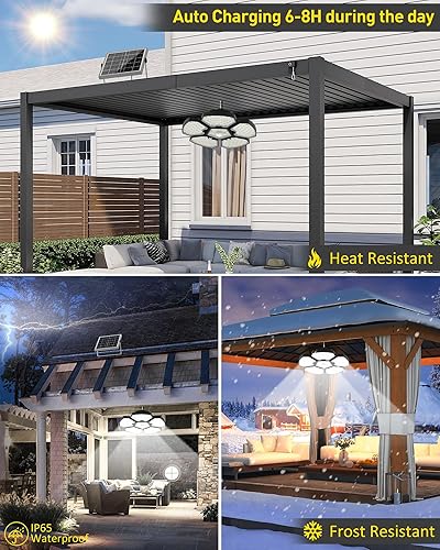 Miniatura 7 de T-SUN Luz solar para interiores y exteriores, 1200 lúmenes, 156 LED, sensor de movimiento, luz colgante con 5 modos de iluminación y control remoto,