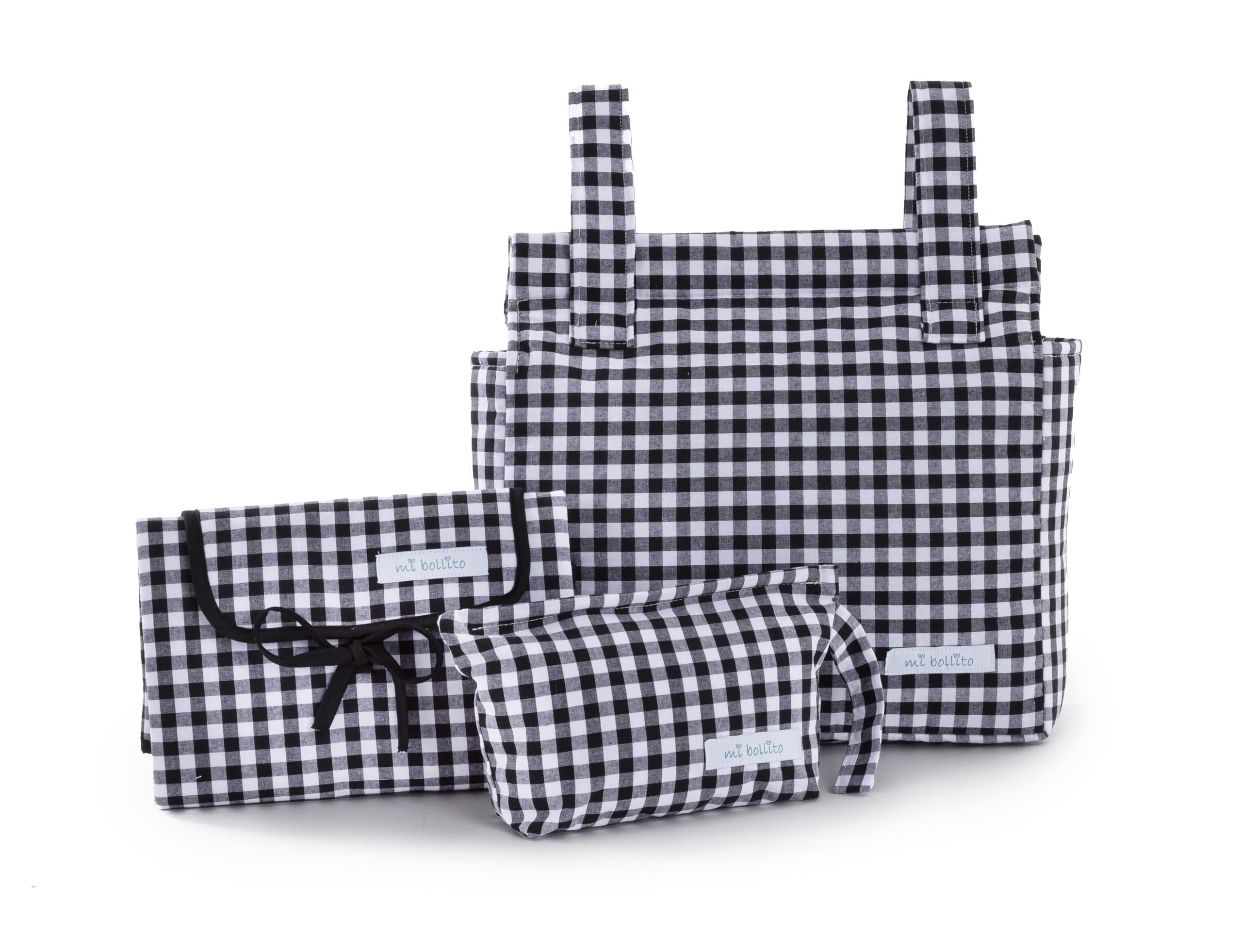 Pack de maternidad para bebés: bolso de paseo vichi, pañalera y cambiador portátil impermeable vichi. Fabricado íntegramente en España. (Pack bolso de paseo, neceser y cambiador, Negro)