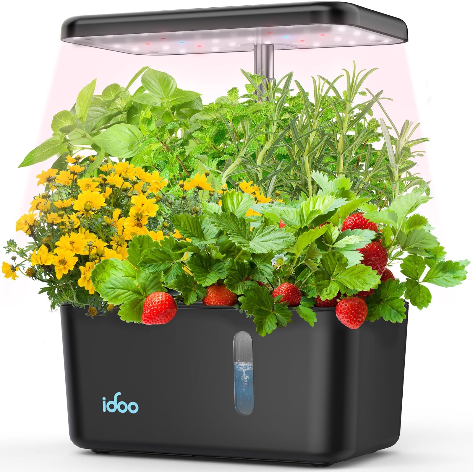 iDOO Hydroponics Growing System, 10 pods Smart Garden with Auto Timer, LED Grow Light, Indoor Herb Garden Germination Kit, Height Adjustable, Water Shortage Alarm for Home Kitchen, Black