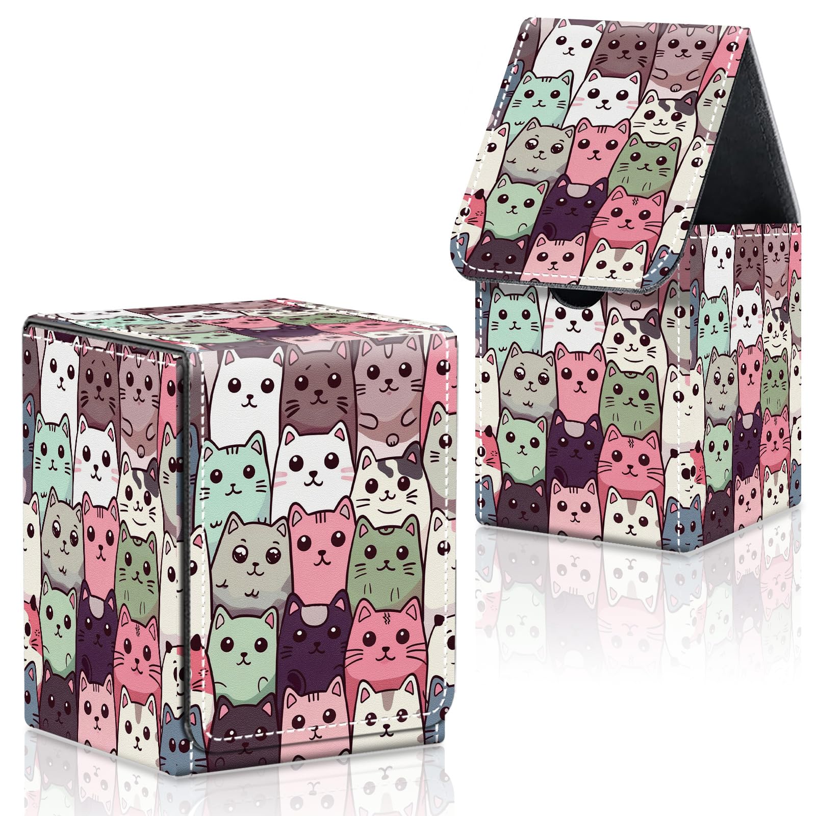 CAPAUNVDA Card Deck Box for MTG Commander Trading Cards with Magnetic Closure,Premium Card Storage Box Case Cover for MTG TCG CCG Magic Cards,Cute Cat Print