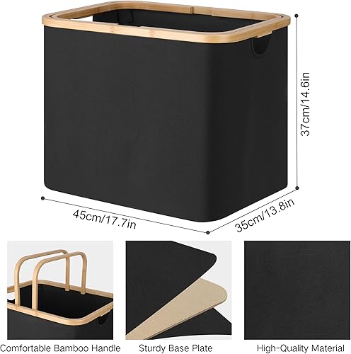 Miniatura 2 de iEGrow Cesta de lavandería con mango de bambú, cesta de lavandería de 60 litros, cestas de lavandería plegables, cesta de ropa sucia para dormitorio