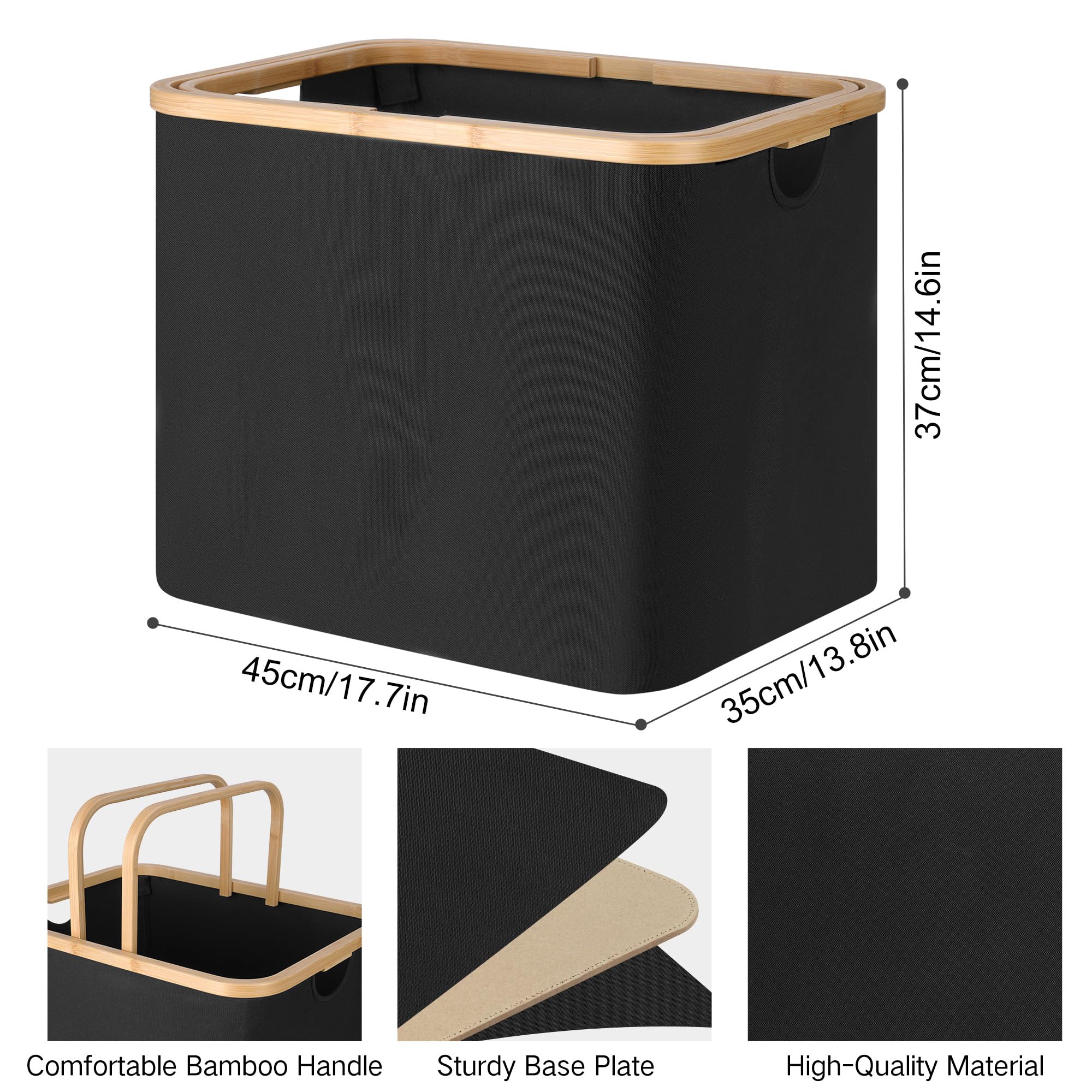 iEGrow Laundry Hamper with Bamboo Handle,60L Laundry Basket,Collapsible Laundry Baskets,Dirty Clothes Hamper for College Dorm, Family,Black