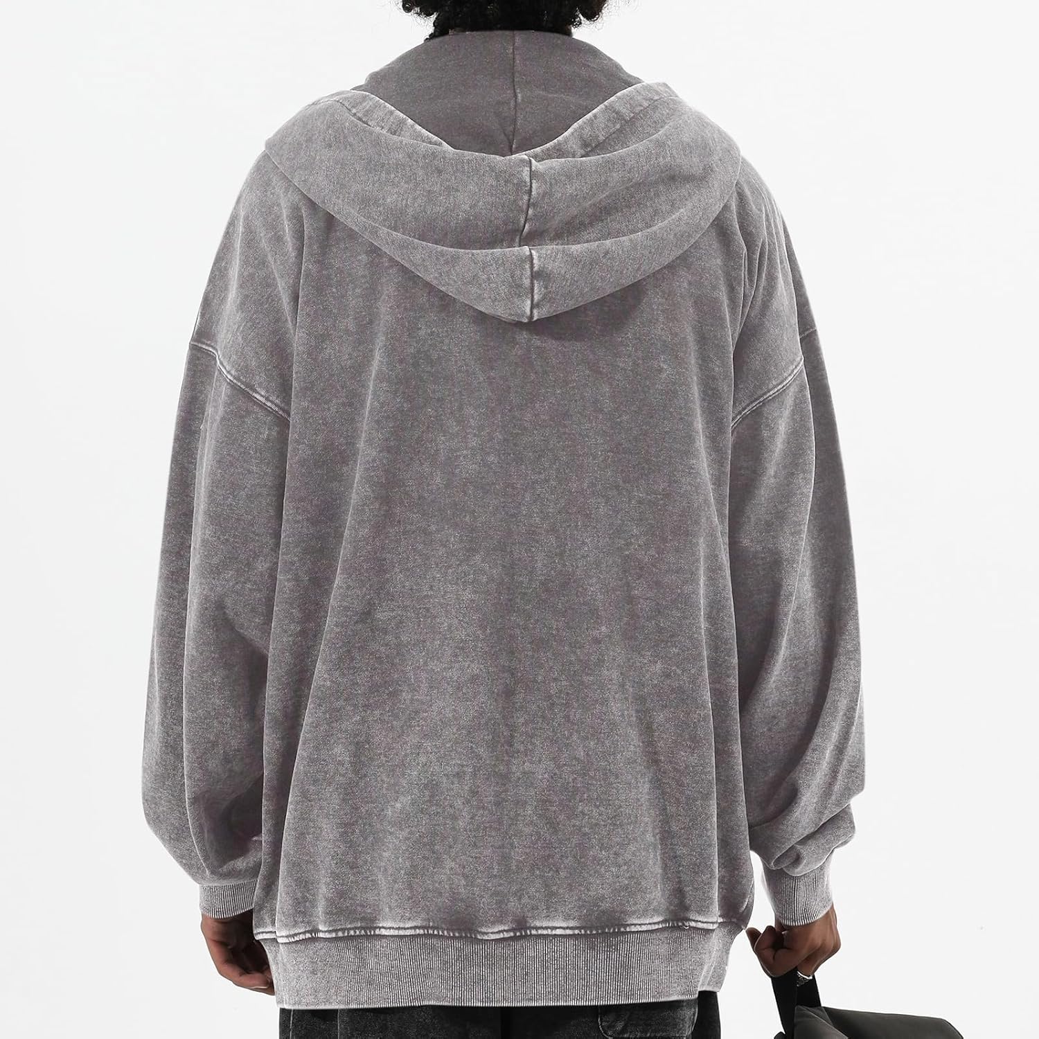 Oversized Vintage Cotton Jacket Acid Wash Grunge Basic Zip Up Hoodie For Women Distressed Baggy Long Sleeve Tops - Image 5