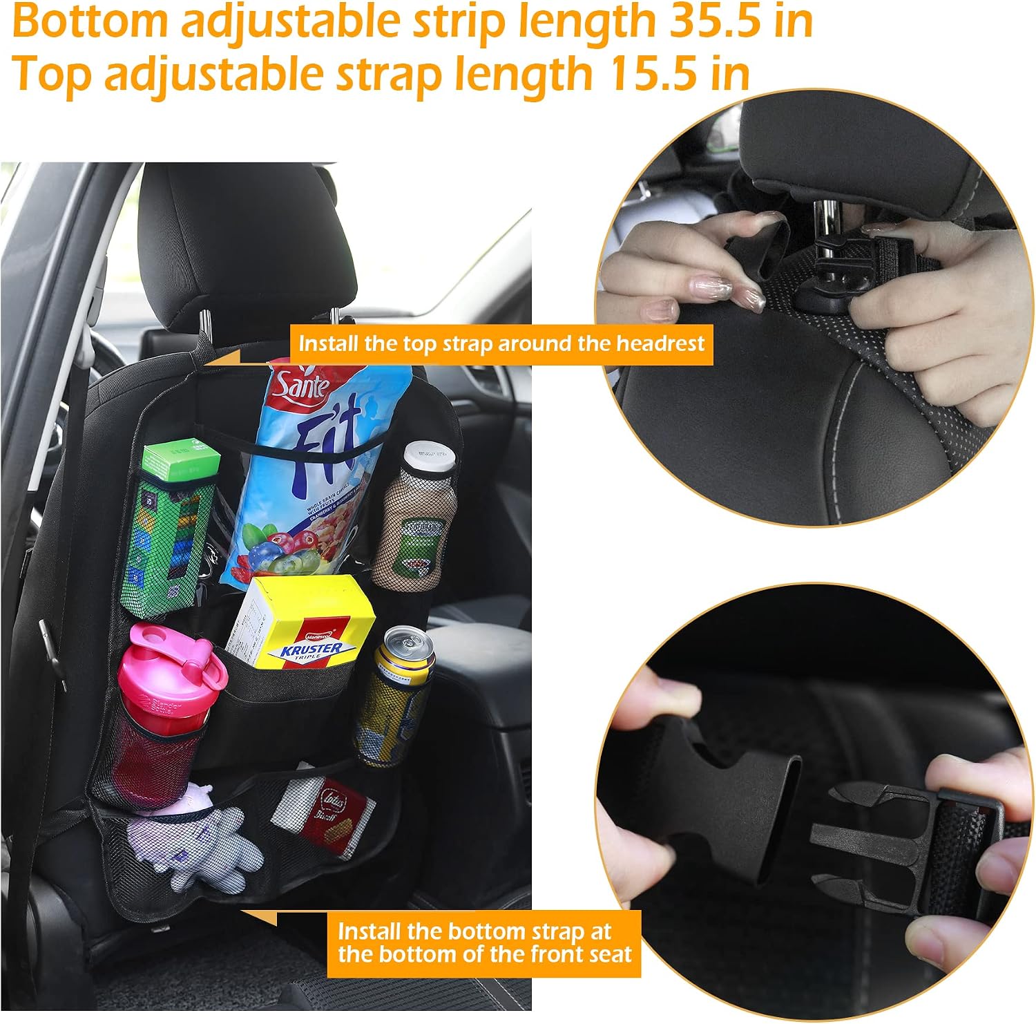 JUSTTOP Black Car Backseat Organizer with Touch Screen Tablet Holder, 9 Storage Pockets Kick Mats Car Seat Back Protectors for Kids Toddlers, Car Travel Accessories, 2 pack